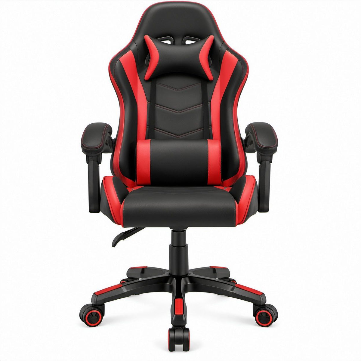 Gamingstuhl aus PU-Kunstleder Schwarz/Rot, 65 x 65 x 118–128 cm