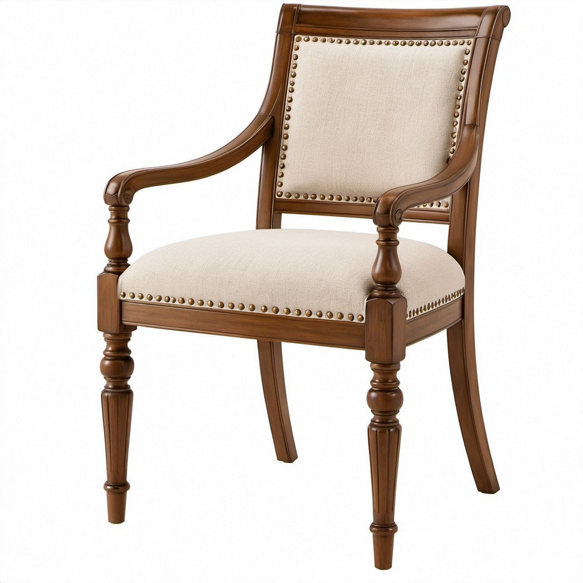 Armlehnstuhl aus Massivholz mit Polyesterbezug Braun/Beige, 60 x 63 x 105 cm