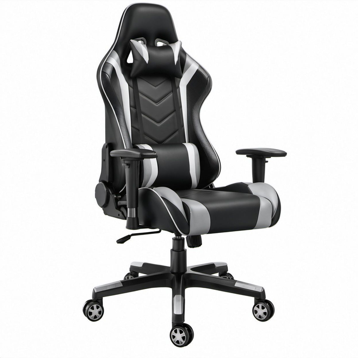Gaming-Drehstuhl aus PU-Kunstleder Schwarz/Grau, 70 x 70 x 128–138 cm