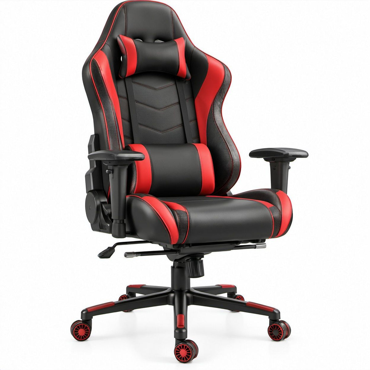 Ergonomischer Gamingstuhl in Rennsitzform mit Fußstütze, Schwarz/Rot, 68 x 68 x 125–135 cm