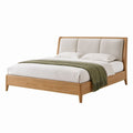 Doppelbett 180 x 200 cm aus massivem Gummibaumholz Natur mit gepolstertem Kopfteil Beige