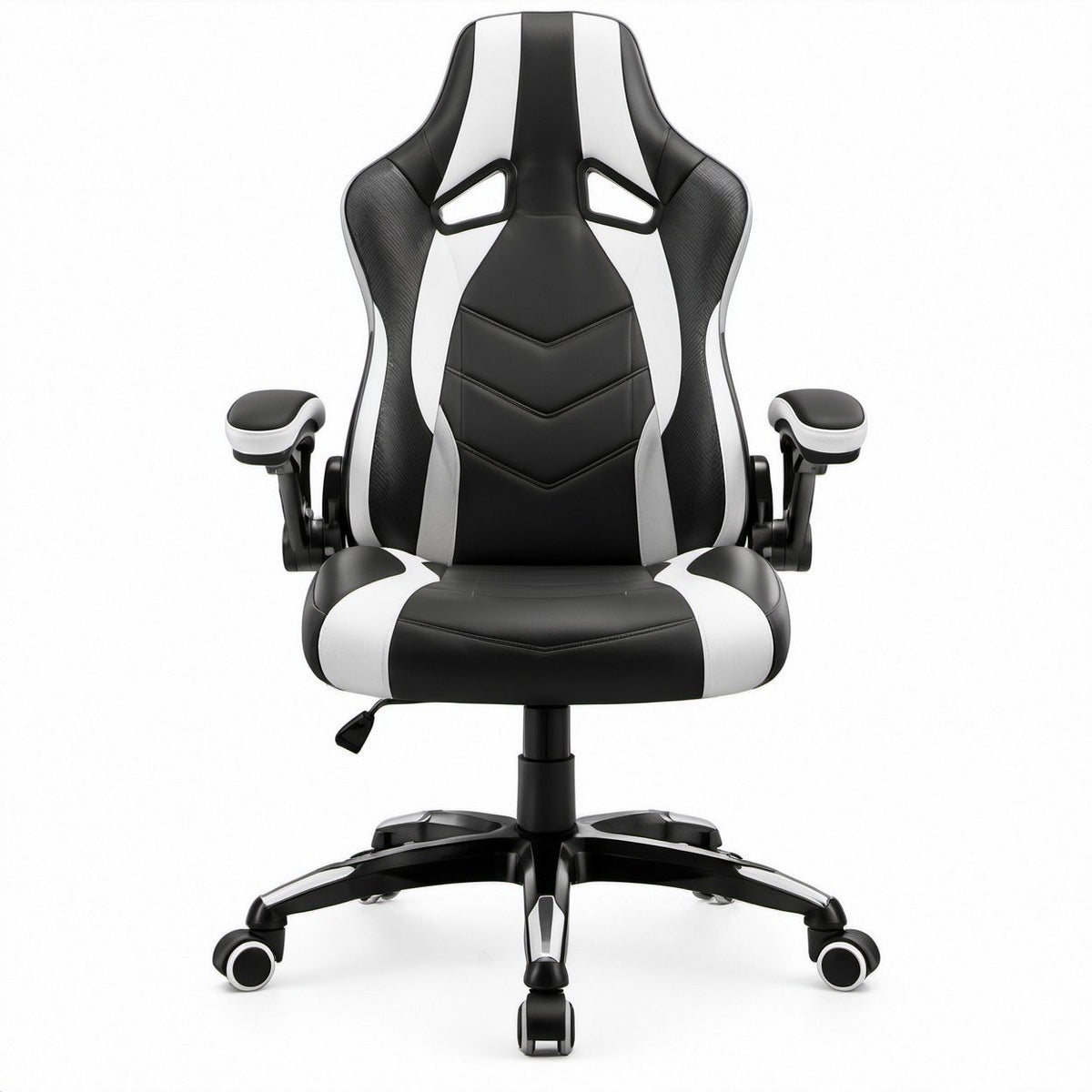 Gamingstuhl in Racingform Schwarz/Weiß aus PU-Kunstleder, 68 x 70 x 125–135 cm