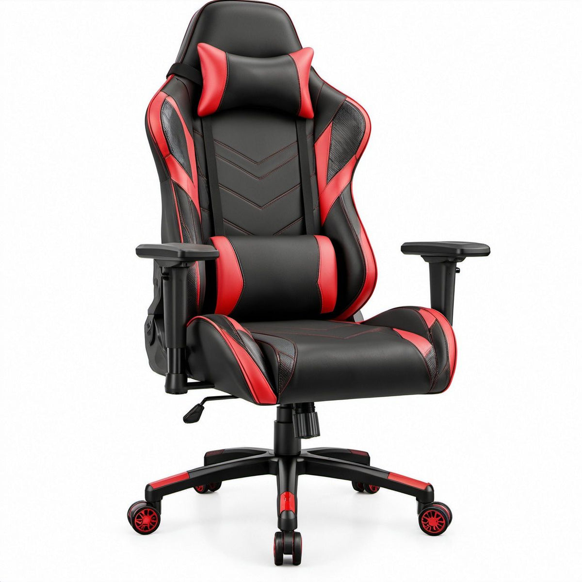 Gamingstuhl aus PU-Kunstleder in Schwarz/Rot, 70 x 70 x 126–136 cm