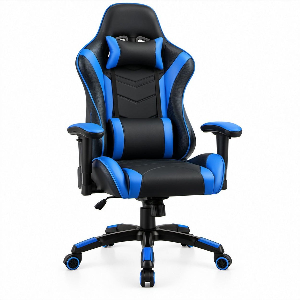 Ergonomischer Gaming-Drehstuhl aus PU-Kunstleder, Schwarz/Blau, 66 x 66 x 122–132 cm