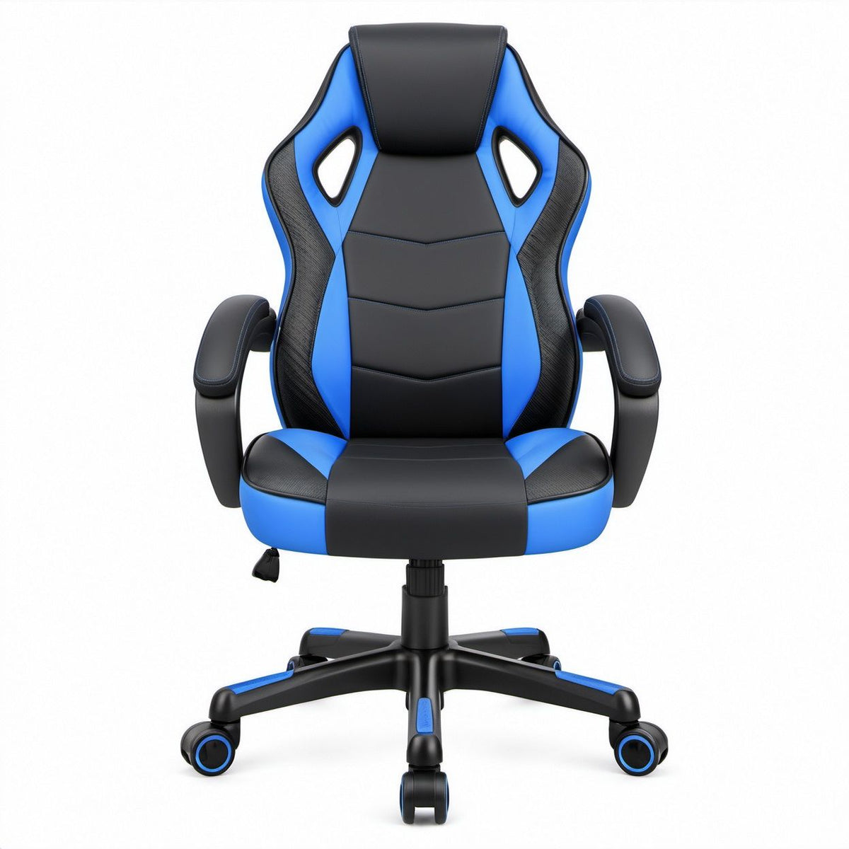 Gaming-Drehstuhl Schwarz/Blau aus PU-Kunstleder, 65 x 65 x 112–122 cm